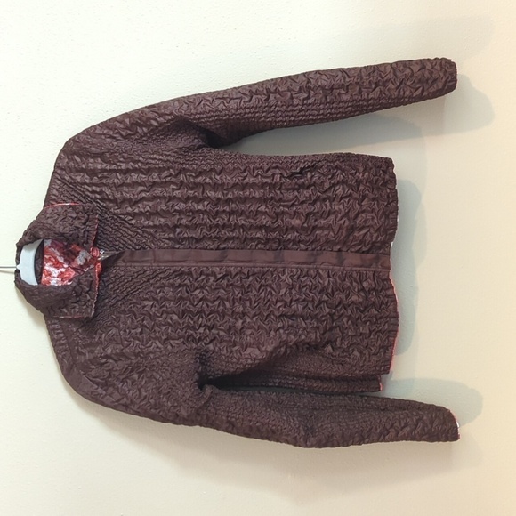 UBU Crinkle Reversible Zip Up Jacket Vintage Y2K Brown  Floral  Small - Picture 1 of 15